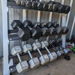 5-50lb Hex Dumbbell Set Plus Rack