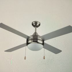 52” Ceiling fan Brush Nickel with 4 Blades with pull chain and white frosted glass light