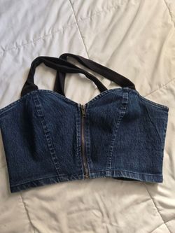 Denim Bustier Crop Top with Zipper