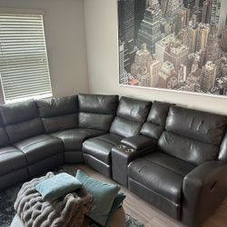 Grey Leather Couch (Has Rips) 