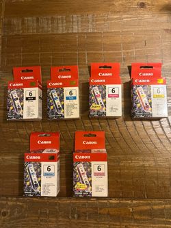 6 NIB Canon #6 Black, Cyan, Magenta, Yellow, PhotoCyan, PhotoMagenta Ink Cartridges (w/o Exp. Date)