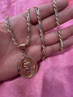 14k Gold FigaroRope and San Judas