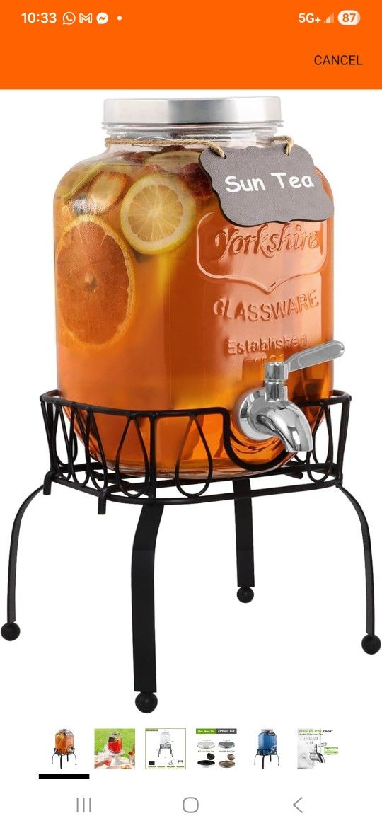 1gallon Glass Drink Dispenser With Stand
