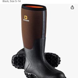 D DRYCODE Work Boots for Men with Steel Shank, Waterproof Rubber Boots, Warm 6mm Neoprene Anti Slip Rain Boots, Black, Size 5