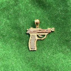 14k Yellow, Rose And White Gold Pistol Pendant