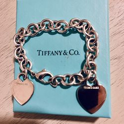 Tiffany & Co. Sterling Silver Double Heart Tag Charm Bracelet