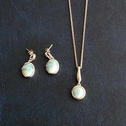 925 silver Larimar necklace with earrings like new