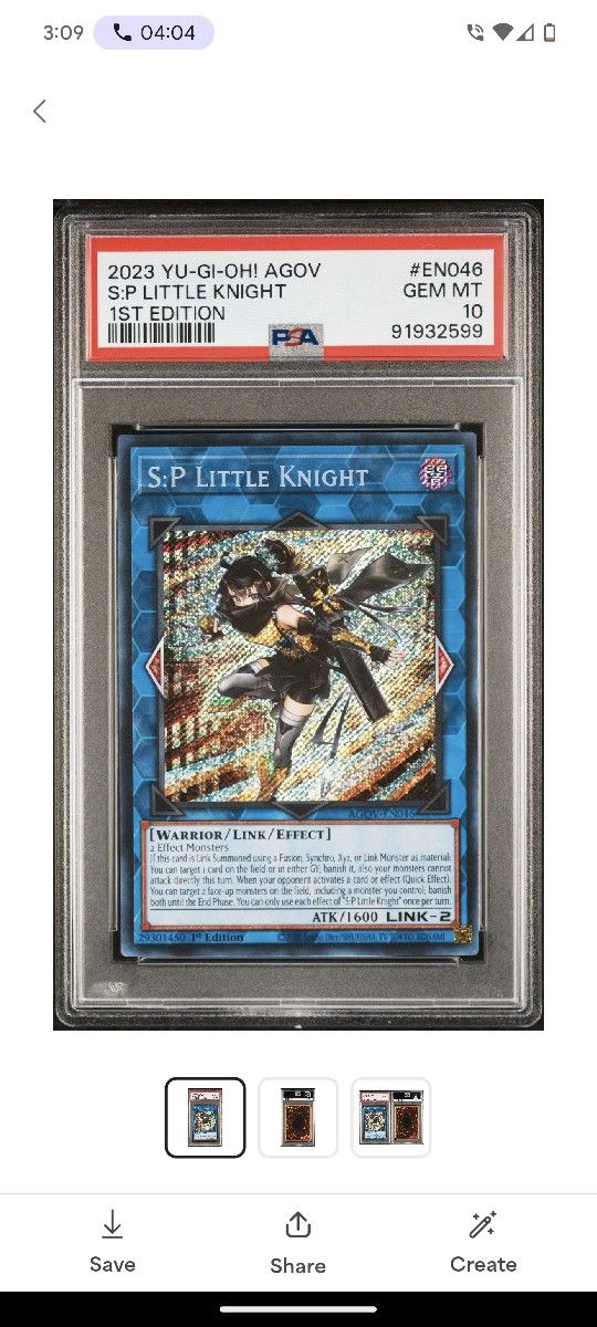 PSA 10, S:P Little Knight Yu-Gi-Oh! Age Of Overlord.