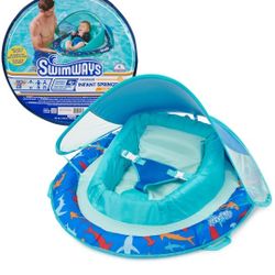 Swimways Infant Spring Float, Baby Pool Float with Canopy & UPF Protection, Swimming Pool Accessories for Kids 3-9 Months, Shark