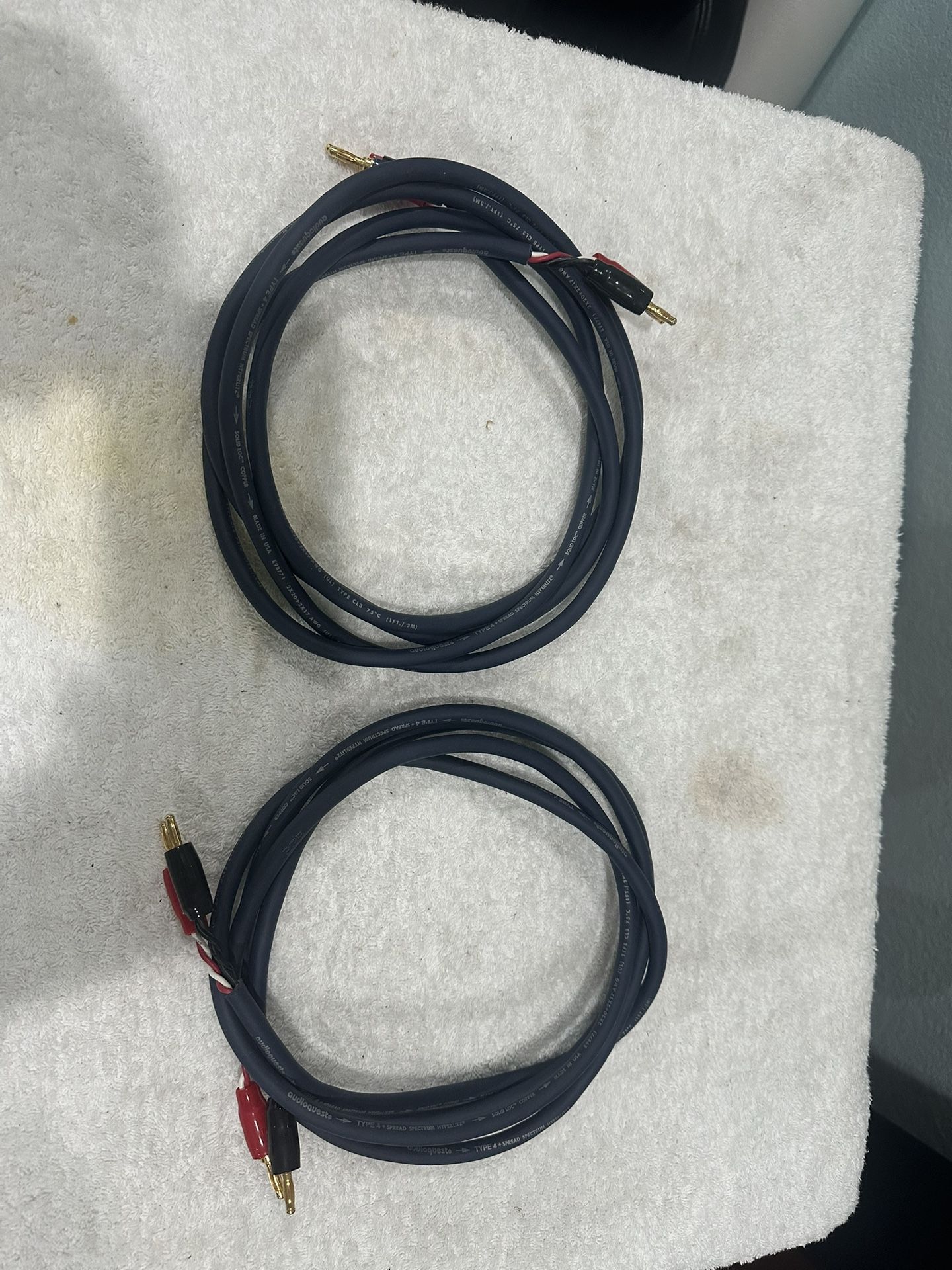 Pair (8FT X 2) Audio quest Solid Lgc Copper Type 4+ Spread Spectrum Hyperlitz Speaker Wires . MADE IN USA