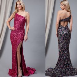 New With Tags Hot Pink Sequin Formal Dress & Prom Dress $205