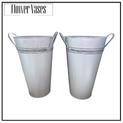 (2) Distressed White Farmhouse Flower Pots/Vases