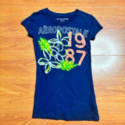 Vintage Y2K Aeropostale Flower Spellout Glitter Baby Tee Size XS