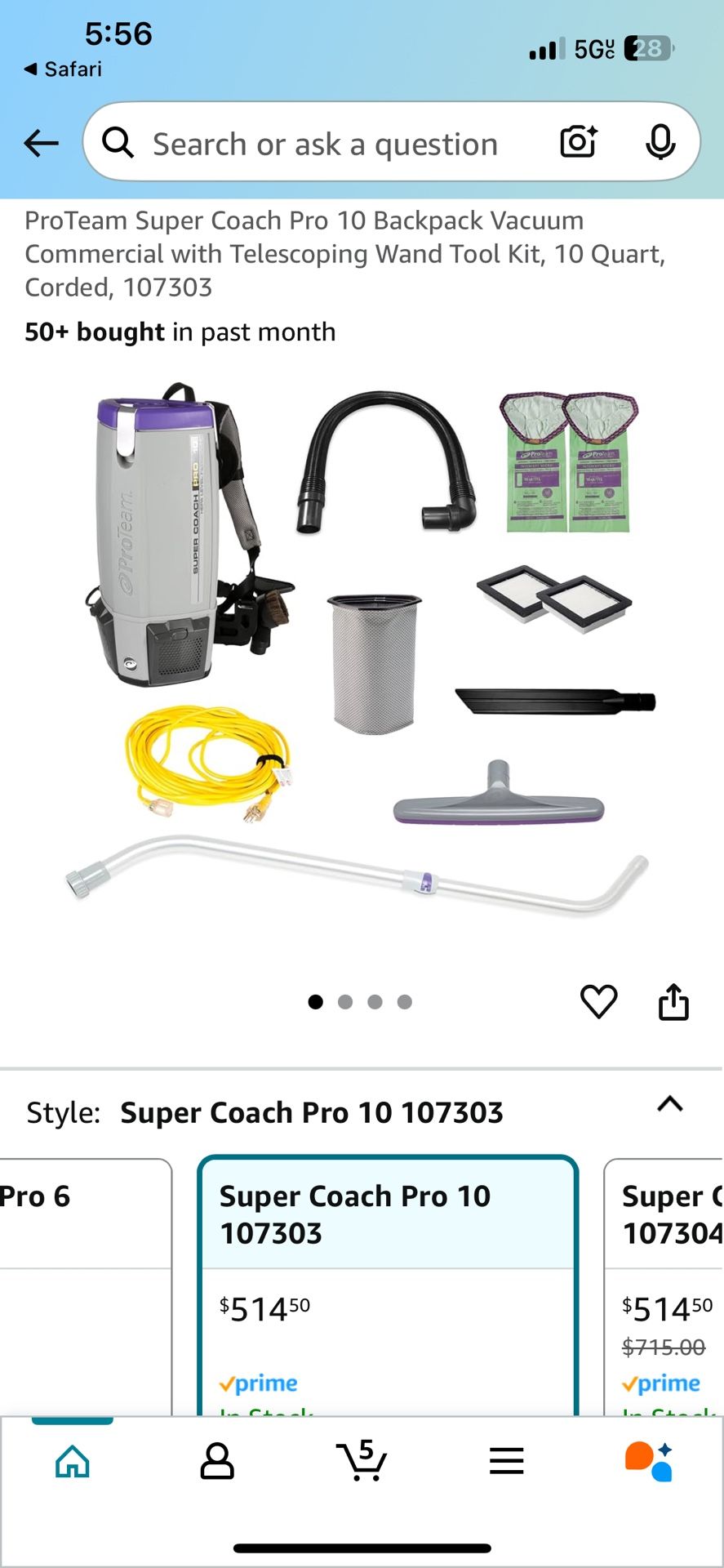 ProTeam Super Coach Pro 10 Backpack Vacuum Commercial with Telescoping Wand Tool Kit 10 Quart Corded 107303