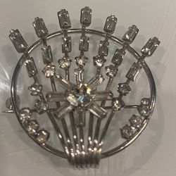 Rhinestone Baguette Brooch 1 3/4” Tall Marked sterling with an arrow below it. 