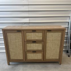 Wood Rattan Sideboard & Nightstands Set