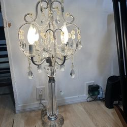 White Chandelier Table Lamp Acrylic Prism 33” Tall