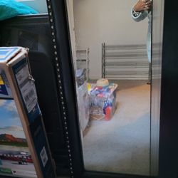 Head board , long dresser with mirror and bed frame.