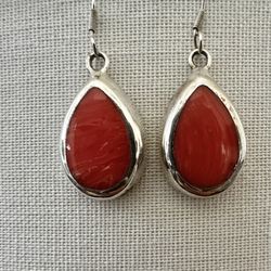 Sterling Silver Coral Teardrop Earrings 