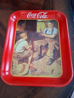 Coca-Cola "Village Blacksmith" tin serving tray from 1987