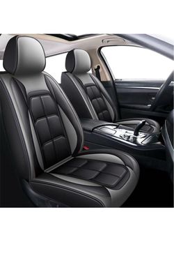 Car Seat Covers Full Set, Black Leather Seat Cover Universal Fit for Most Car SUV Sedan Pick-up Truc
