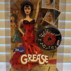 Grease “Rizzo” Red Dress with Musical Doll Stand, Mattel Barbie #M3255, Mint Condition, Original Box, Never Opened