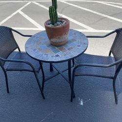 Tile Table 2 Chairs Cushions..