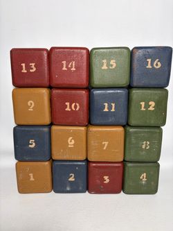Wolf Creek Eldora Iowa Decorative Folk Art VTG All Seasons Blocks 16 Count Numbered Wooden Blocks Set