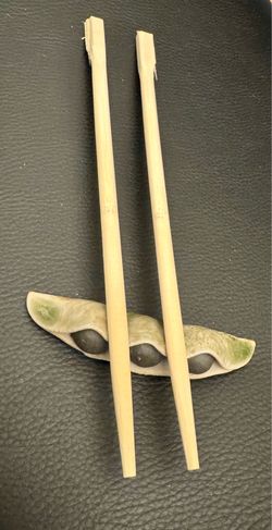 5 Vtg Japanese Handmade Ceramic Chopstick Rests (Hashioki) Rare, Bean Celadon  3.5” Long with Handcrafted Dish.