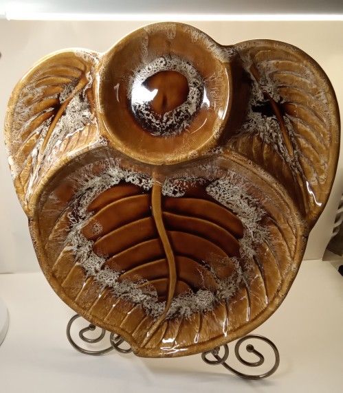 Vtg MCM Wade of California Brown Drip Glaze Platter Appetizer Vegetable Chip/Dip