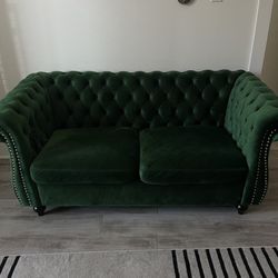 61.75" Velvet Chesterfield Loveseat with Rolled Arms & Nailhead Accents