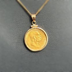 Jewelry 14k solid yellow gold Bezel & Bail 1909 Austria Gold 10 Corona .900 purity coin Pendant charm