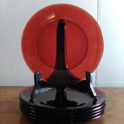  Vintage Set of 6 Ruby Red Bread / Dessert 7 3/4" Plate