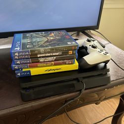 PS4 with 5 Games, Controller, Cables 