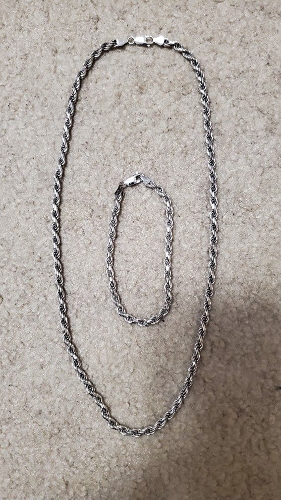 Sterling Silver Rope Chain And Bracelet