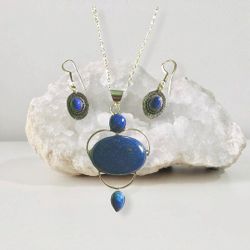 Lapis Lazuli Necklace And Earrings Women's Jewelry Set 