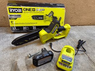 RYOBI ONE+ HP 18V Brushless 8 inch Pruning Mini Chainsaw with 2.0 Ah Battery and Charger