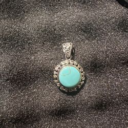 Natural Round Turquoise Stone Set In 925 Silver Pendant