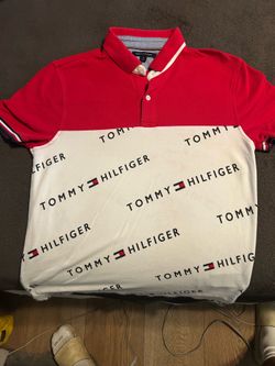 Tommy Hilfiger Men’s Polo Shirt M Regular Red/White Colorblock Button Logo