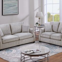 Brand New Ivory Corduroy Sofa & Loveseat 