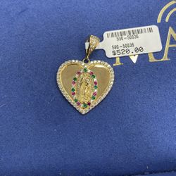 10k Gold Cubic Zirconia Virgin Mary Heart Pendant 