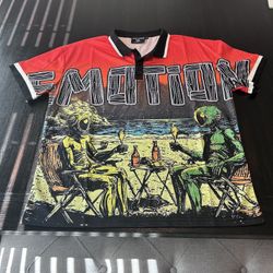 Mixed Emotion Red “Paradise” Button Up Shirt. Sz Medium