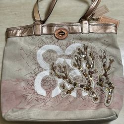 Coach Beaded Coral Tote