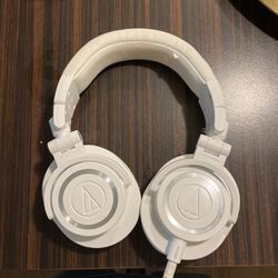 audio technical white headphones - used 