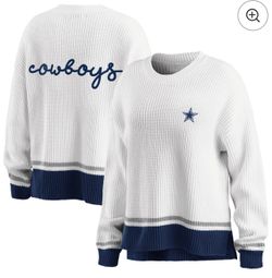 LARGE Women's WEAR by Erin Andrews White/Navy Dallas Cowboys Pullover Sweater