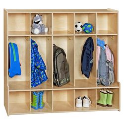 5 Section Classroom Coat Locker with Bench & Cubby Storage
