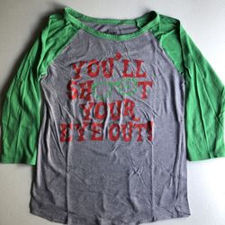 Women’s Medium Christmas Story You”ll Shoot Your Eye Out Green/Grey Baseball Tee