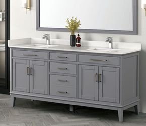 Brand New Grey 72'Inch Bathroom Vanity w Sink Stone Countertop