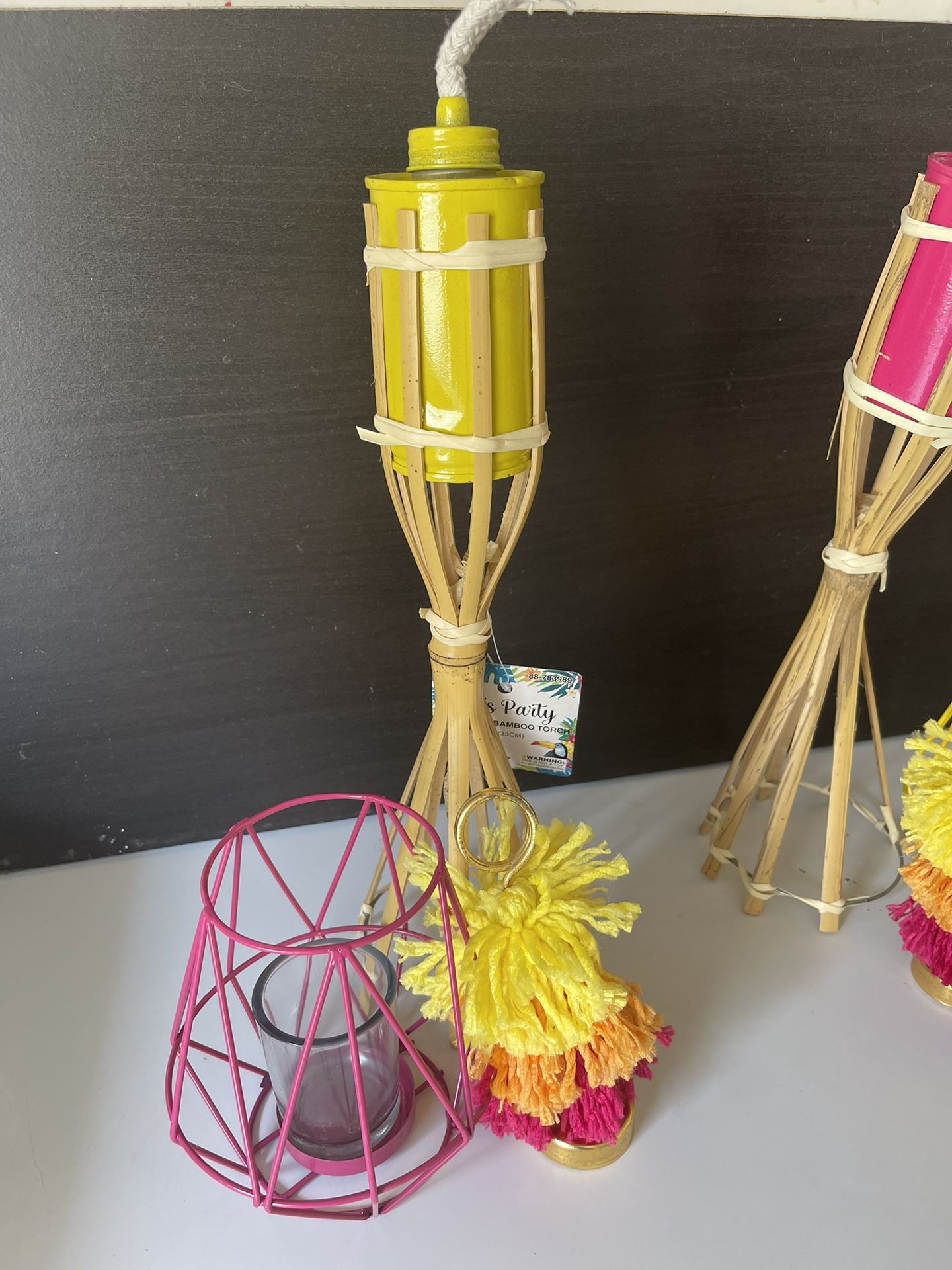 Tabletop Bamboo Tiki Torch, Candle Holder, Picture Holder