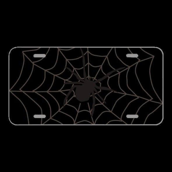 License Plate Novelty Car Front Spider Web Black Arachnid Silhouette